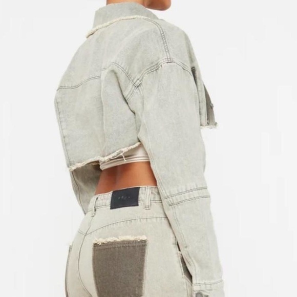 LUXE TO KILL CARPENTER CROPPED JEAN JACKET - SIZE 2 (UK 6) - KHAKI WASH - Picture 3 of 6